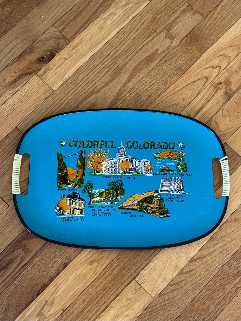 Vintage Colorful Colorado Souvenir Serving Tray Mid Century Travel Retro Japan
